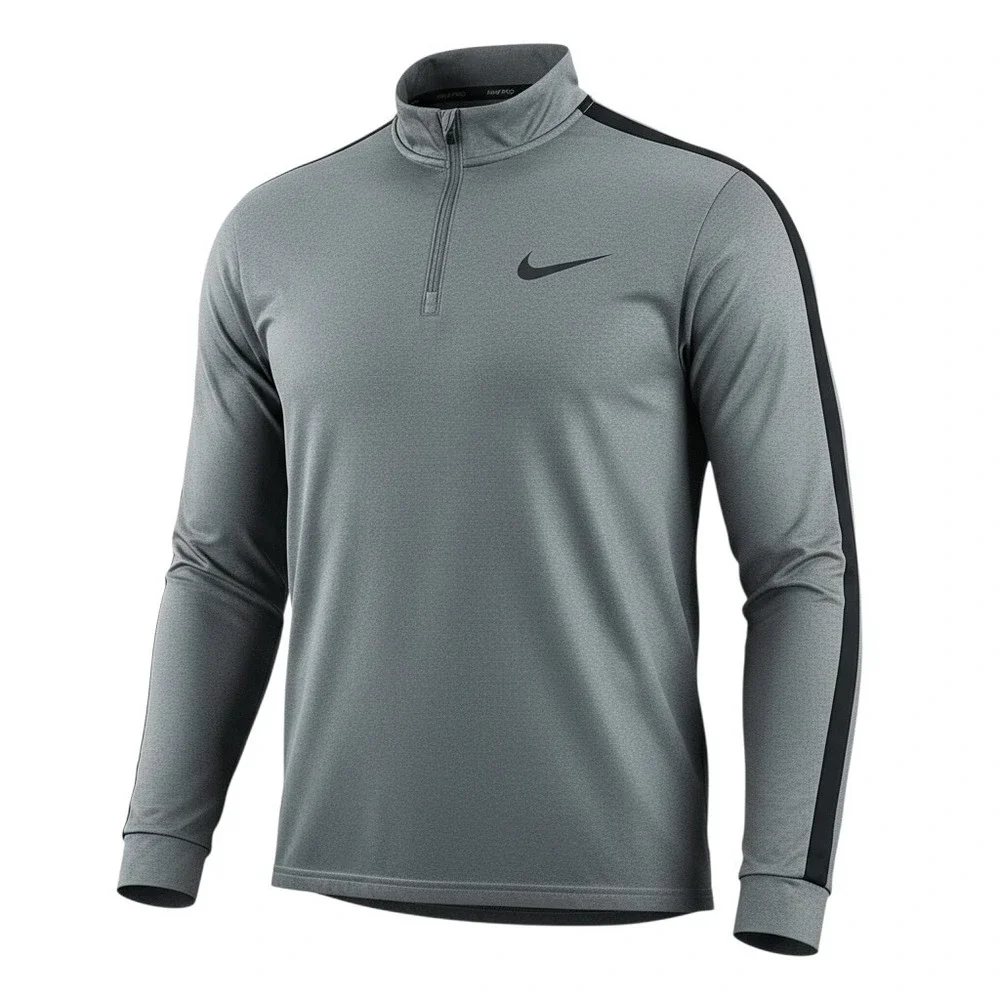 Quarter Zip Pullover Nike Pro Size M Gray Dri Fit Athletic Workout Top